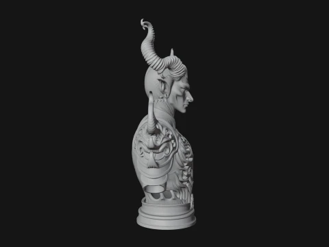 Horned Demon Lord Bust Statue Design 6 - 3D Print Model 3D Print Model