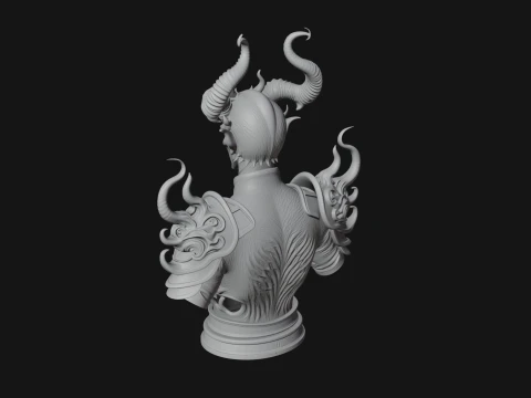 Horned Demon Lord Bust Statue Design 6 - 3D Print Model 3D Print Model
