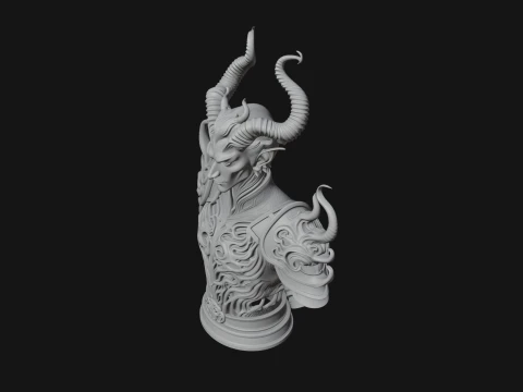 Horned Demon Lord Bust Statue Design 6 - 3D Print Model 3D Print Model