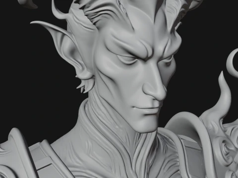 Horned Demon Lord Bust Statue Design 6 - 3D Print Model 3D Print Model