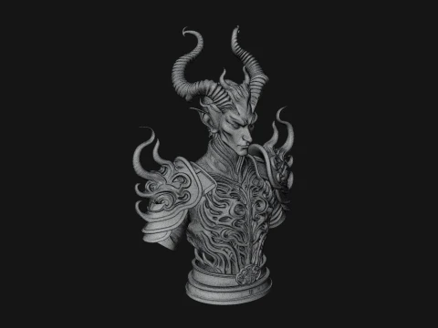 Horned Demon Lord Bust Statue Design 6 - 3D Print Model 3D Print Model