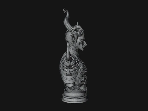 Horned Demon Lord Bust Statue Design 6 - 3D Print Model 3D Print Model
