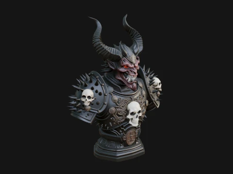Horned Demon Warrior Bust Statue Design 1 - 3D Print Model 3D Print Model