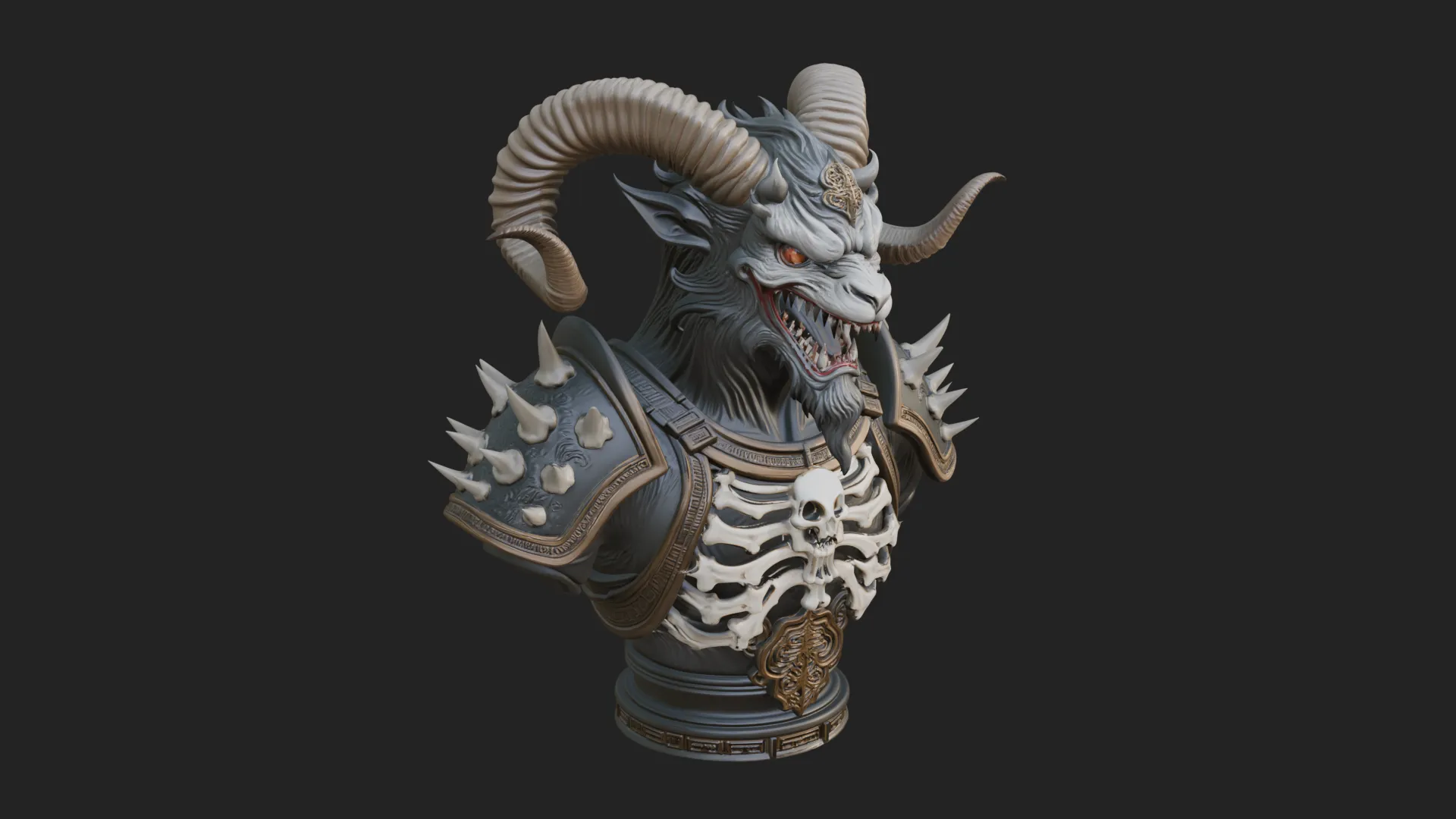 Horned Dragon Demon Bust Statue Design 1 - 3D Print Model 3D Print Model .c4d .max .obj .3ds .fbx .stl .blend