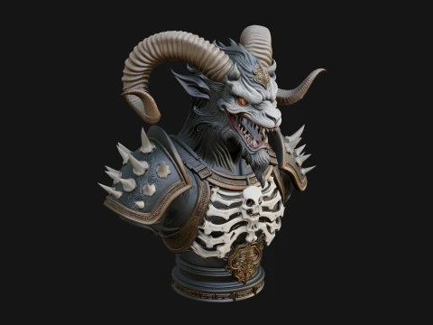 Horned Dragon Demon Bust Statue Design 1 - 3D Print Model 3D Print Model
