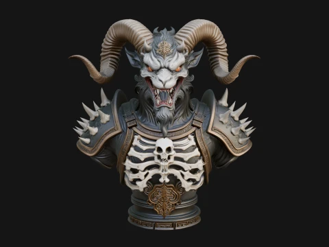 Horned Dragon Demon Bust Statue Design 1 - 3D Print Model 3D Print Model
