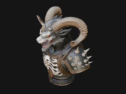 Horned Dragon Demon Bust Statue Design 1 - 3D Print Model 3D Print Model