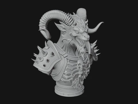 Horned Dragon Demon Bust Statue Design 1 - 3D Print Model 3D Print Model