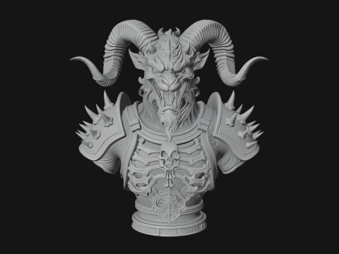 Horned Dragon Demon Bust Statue Design 1 - 3D Print Model 3D Print Model