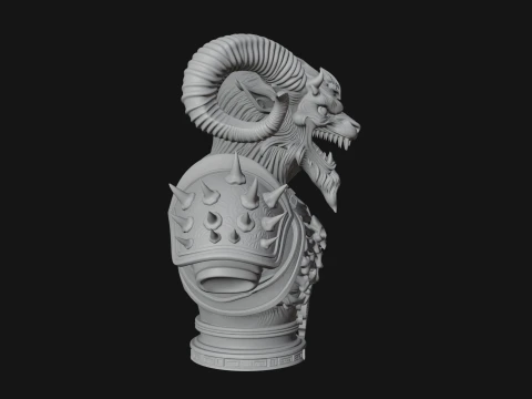 Horned Dragon Demon Bust Statue Design 1 - 3D Print Model 3D Print Model