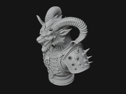 Horned Dragon Demon Bust Statue Design 1 - 3D Print Model 3D Print Model