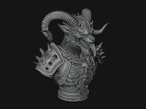 Horned Dragon Demon Bust Statue Design 1 - 3D Print Model 3D Print Model