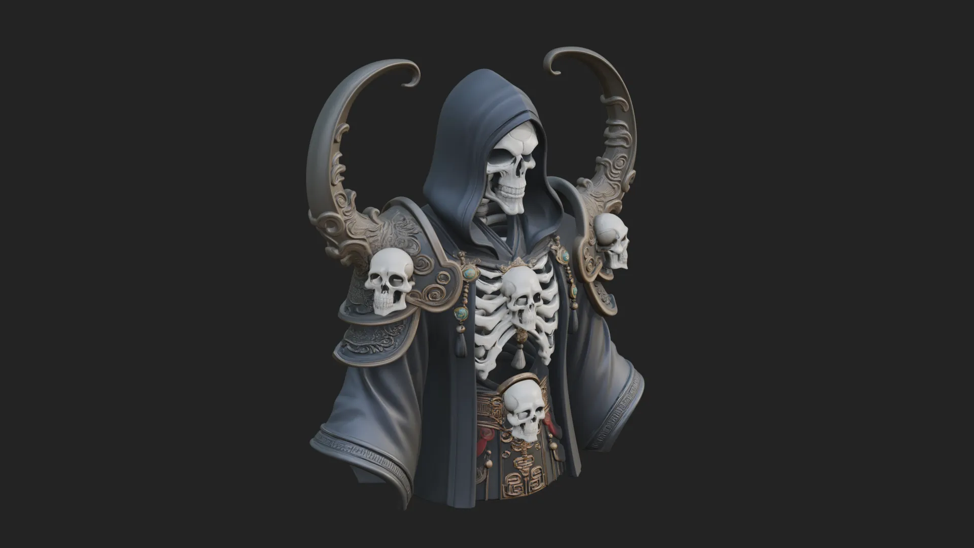 Hooded Skeleton Reaper Bust Statue Design 3 - 3D Print Model 3D Print Model .c4d .max .obj .3ds .fbx .stl .blend 