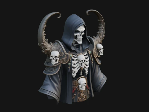 Hooded Skeleton Reaper Bust Statue Design 3 - 3D Print Model 3D Print Model