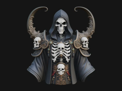 Hooded Skeleton Reaper Bust Statue Design 3 - 3D Print Model 3D Print Model