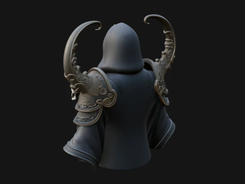 Hooded Skeleton Reaper Bust Statue Design 3 - 3D Print Model 3D Print Model