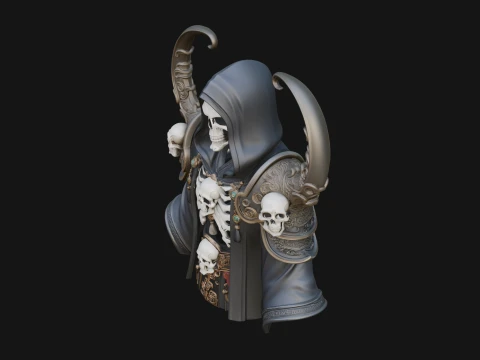 Hooded Skeleton Reaper Bust Statue Design 3 - 3D Print Model 3D Print Model