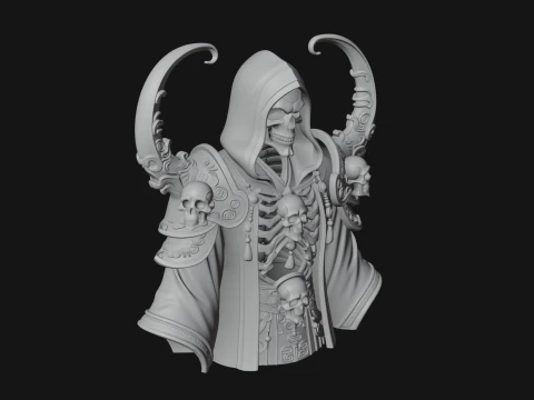 Hooded Skeleton Reaper Bust Statue Design 3 - 3D Print Model 3D Print Model