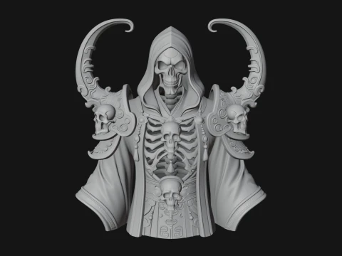 Hooded Skeleton Reaper Bust Statue Design 3 - 3D Print Model 3D Print Model