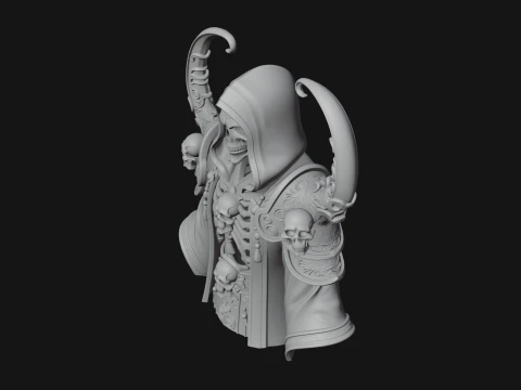 Hooded Skeleton Reaper Bust Statue Design 3 - 3D Print Model 3D Print Model
