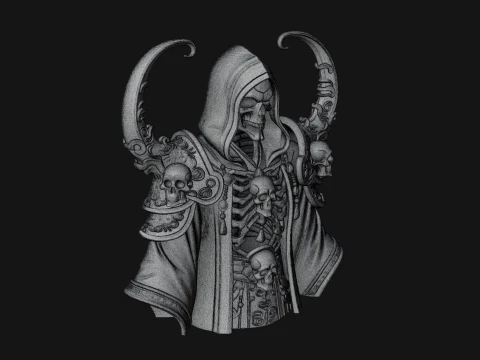 Hooded Skeleton Reaper Bust Statue Design 3 - 3D Print Model 3D Print Model