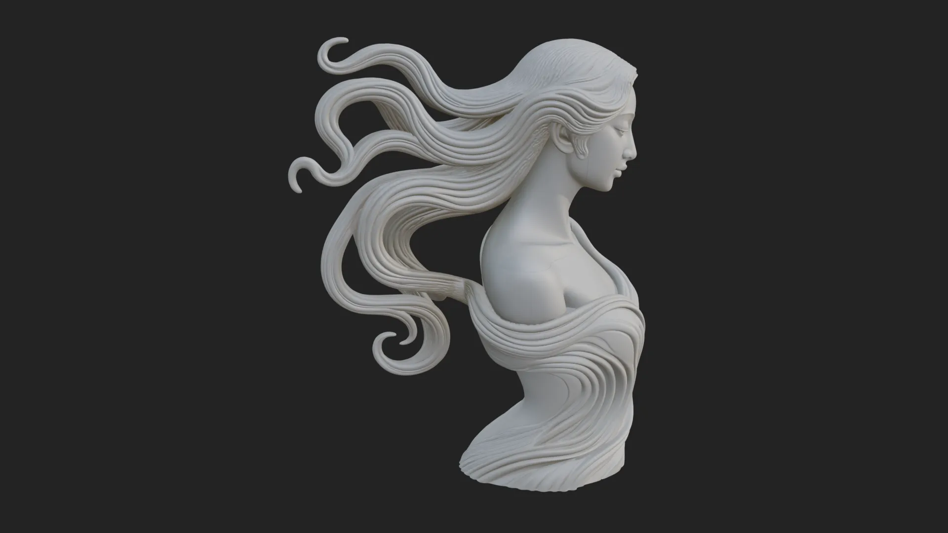 Flowing Hair Woman Bust Statue Design 3 - 3D Print Model 3D Print Model .c4d .max .obj .3ds .fbx .stl .blend