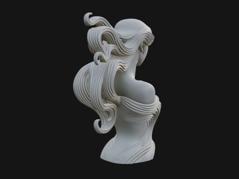 Flowing Hair Woman Bust Statue Design 3 - 3D Print Model 3D Print Model