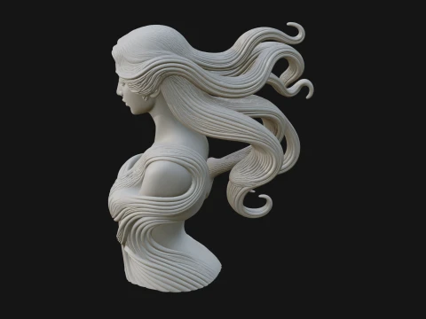 Flowing Hair Woman Bust Statue Design 3 - 3D Print Model 3D Print Model