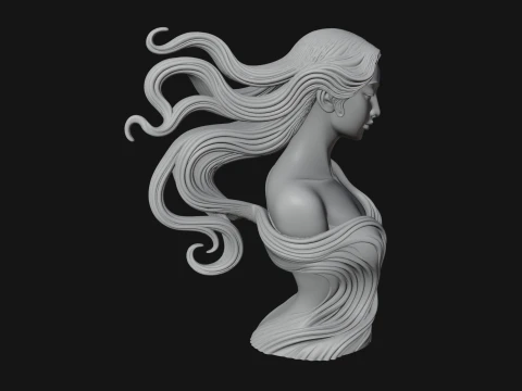 Flowing Hair Woman Bust Statue Design 3 - 3D Print Model 3D Print Model