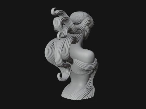 Flowing Hair Woman Bust Statue Design 3 - 3D Print Model 3D Print Model