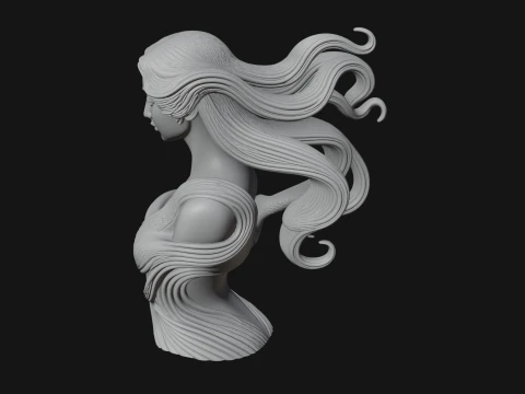 Flowing Hair Woman Bust Statue Design 3 - 3D Print Model 3D Print Model