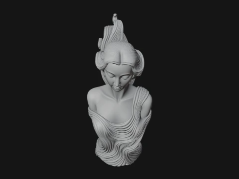 Flowing Hair Woman Bust Statue Design 3 - 3D Print Model 3D Print Model