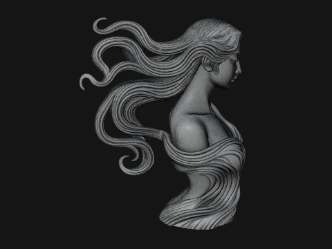 Flowing Hair Woman Bust Statue Design 3 - 3D Print Model 3D Print Model