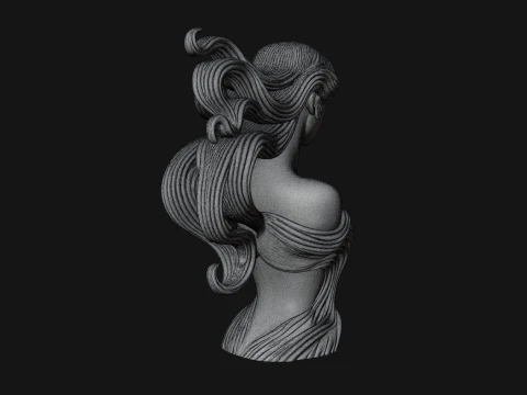 Flowing Hair Woman Bust Statue Design 3 - 3D Print Model 3D Print Model