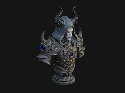 Hooded Crystal Sorcerer Bust Statue Design 4 - 3D Print Model Modelo de impresión 3D