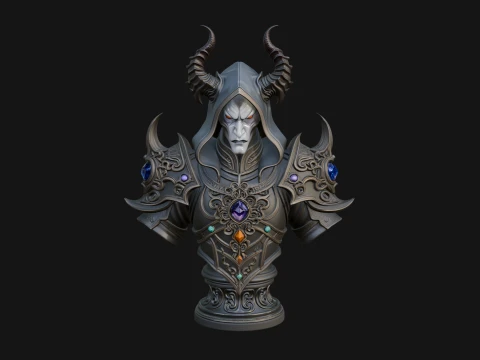 Hooded Crystal Sorcerer Bust Statue Design 4 - 3D Print Model 3D Print Model