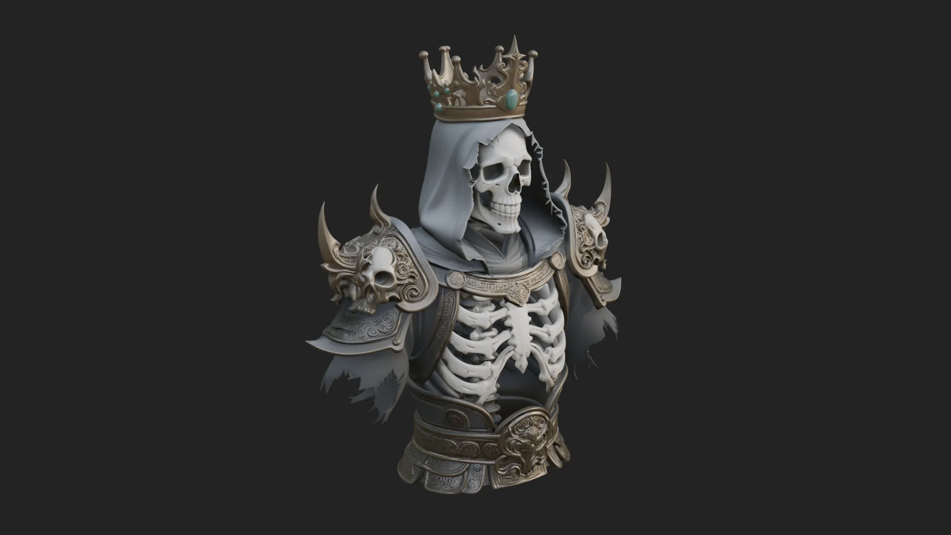 Crowned Skeleton King Bust Statue Design 5 - 3D Print Model 3D Print Model .c4d .max .obj .3ds .fbx .stl .blend 