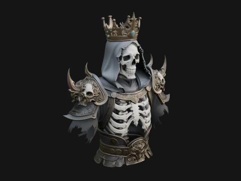 Crowned Skeleton King Bust Statue Design 5 - 3D Print Model 3D Print Model