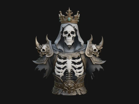 Crowned Skeleton King Bust Statue Design 5 - 3D Print Model 3D Print Model