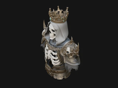 Crowned Skeleton King Bust Statue Design 5 - 3D Print Model 3D Print Model