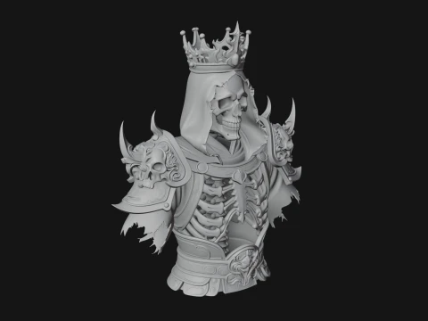Crowned Skeleton King Bust Statue Design 5 - 3D Print Model 3D Print Model