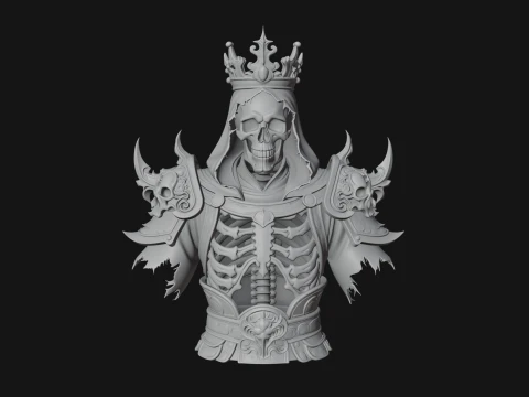 Crowned Skeleton King Bust Statue Design 5 - 3D Print Model 3D Print Model