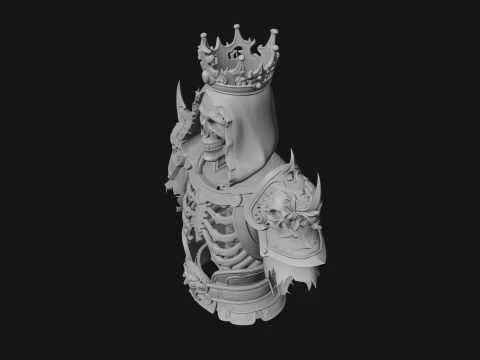 Crowned Skeleton King Bust Statue Design 5 - 3D Print Model 3D Print Model