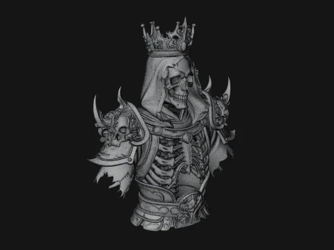 Crowned Skeleton King Bust Statue Design 5 - 3D Print Model 3D Print Model