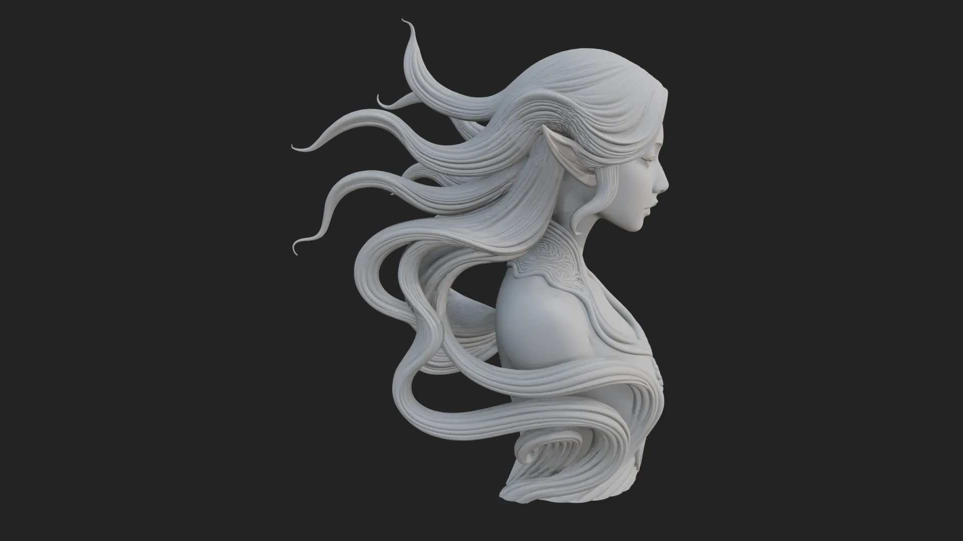 Flowing Hair Woman Bust Statue Design 4 - 3D Print Model 3D Print Model .c4d .max .obj .3ds .fbx .stl .blend