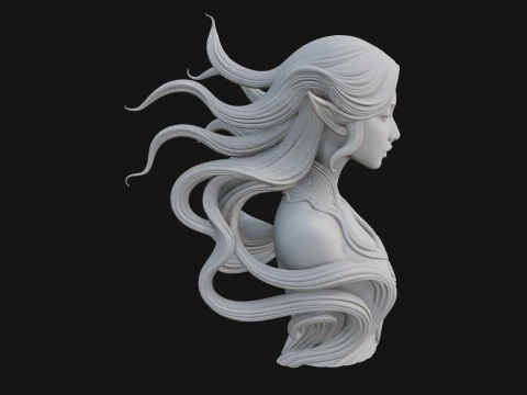 Flowing Hair Woman Bust Statue Design 4 - 3D Print Model 3D Print Model