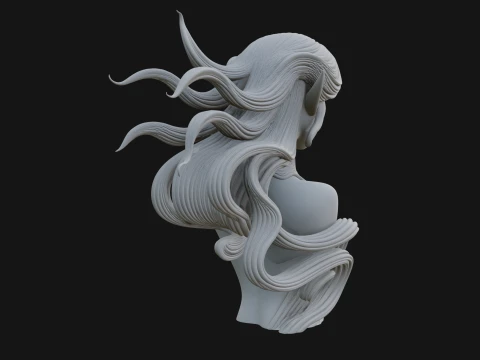 Flowing Hair Woman Bust Statue Design 4 - 3D Print Model 3D Print Model