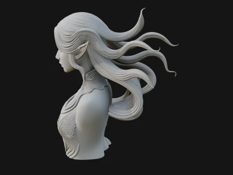 Flowing Hair Woman Bust Statue Design 4 - 3D Print Model 3D Print Model