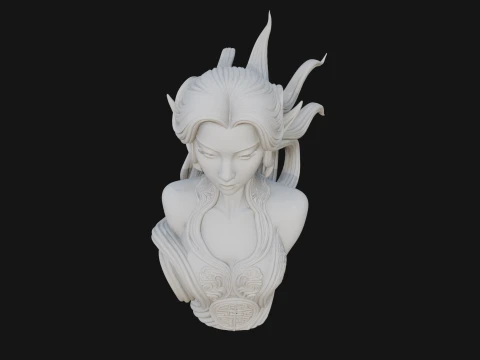Flowing Hair Woman Bust Statue Design 4 - 3D Print Model 3D Print Model