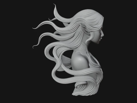 Flowing Hair Woman Bust Statue Design 4 - 3D Print Model 3D Print Model